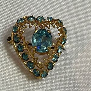 Old Czech Rhinestone Heart Pin Brooch Estate Stunning